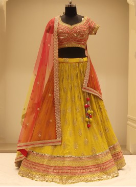 Gorgeous Yellow Resham Work Chiffon Festive Wear Lehenga Choli