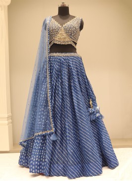 Gorgeous Blue Resham Work Organza Festive Wear Lehenga Choli