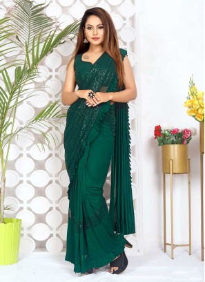 Gorgeous Green Color Ready To Wear Saree