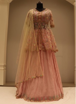 Gorgeous Pink Embroidered Georgette Party Wear Lehenga Choli