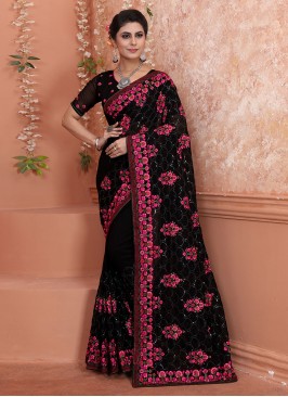 Gorgonize Black Resham Georgette Trendy Saree