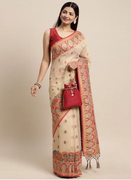 Gorgonize Cream Festival Contemporary Saree