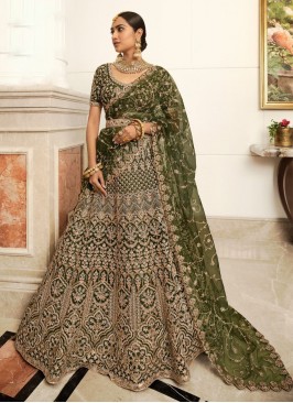 Gorgonize Green Embroidered Net A Line Lehenga Choli