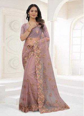 Gorgonize Mauve  Net Designer Contemporary Saree