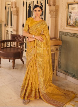 Gorgonize Yellow Silk Classic Saree