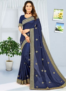 Gorgonize Zari Georgette Navy Blue Trendy Saree
