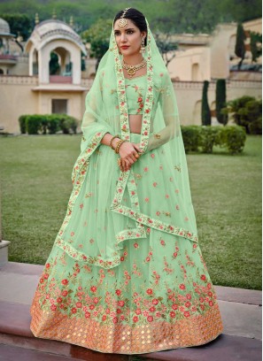 Gota Work Net Designer Lehenga Choli in Green