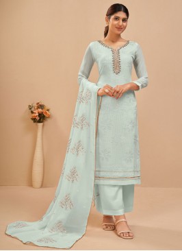 Graceful Aqua Blue Sequins Georgette Trendy Salwar