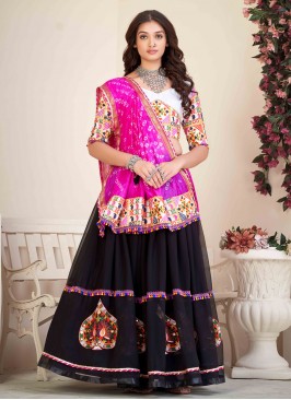 Graceful Embroidered Black Long Choli Lehenga