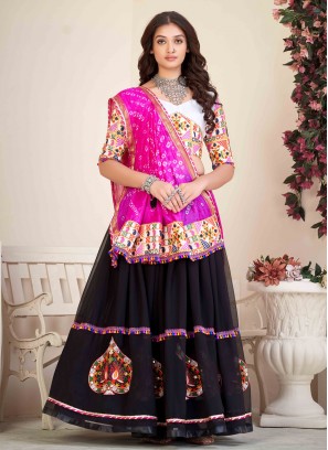 Graceful Embroidered Black Long Choli Lehenga