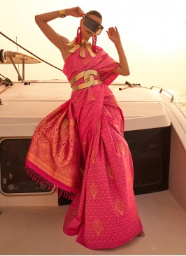 Graceful Fuchsia Satin Contemporary Saree