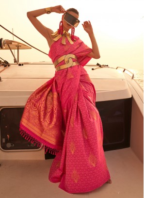 Graceful Fuchsia Satin Contemporary Saree