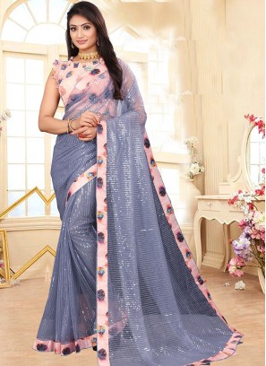 Graceful Grey Color Net Saree