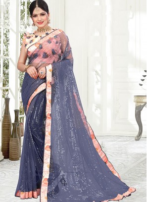 Graceful Grey Color Net Saree