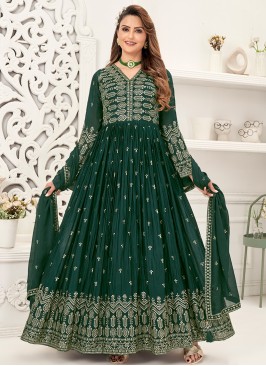 Graceful Green Sequins Anarkali Gown with Matching Dupatta.