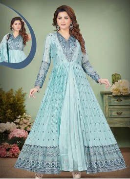 Graceful Sky Blue Sequins & Thread Anarkali Gown.