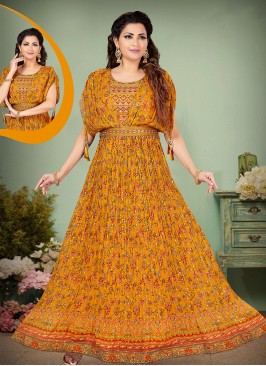 Graceful Magenta Printed & Sequins Anarkali Gown.