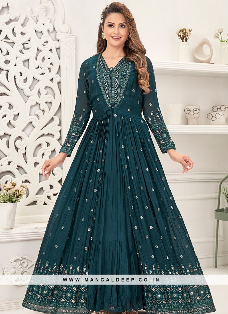 Exquisite Anarkali Gown With Intricate Embroidery, Full Print, And Flowing  Gher, With Sleek Sleeves And Gota Lace Finish at Rs 760.00 | Anarkali Gown,  Long Anarkali Dress, Long Anarkali Gown With Dupatta,