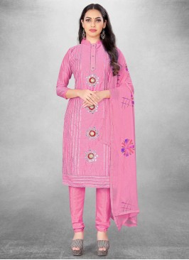 Graceful Pink Printed Cotton Churidar Salwar Kameez