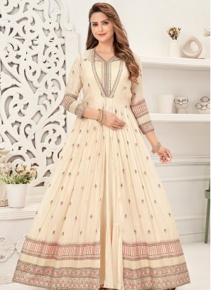 Graceful Off White Sequins & Thread Anarkali Gown.