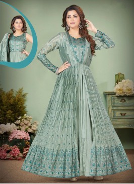 Graceful Light Green Sequins & Thread Anarkali Gown.