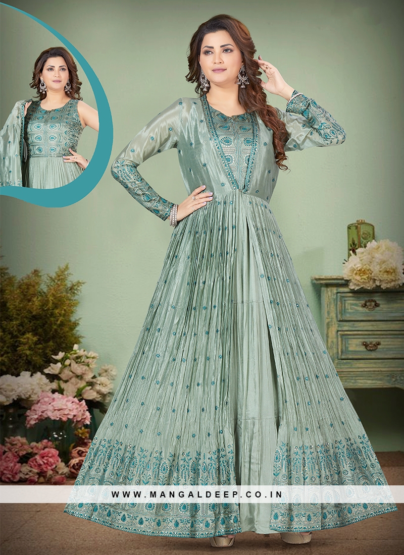 Buy Festive Outfit - Light Green Sequence Embroidery Festive Anarkali Gown