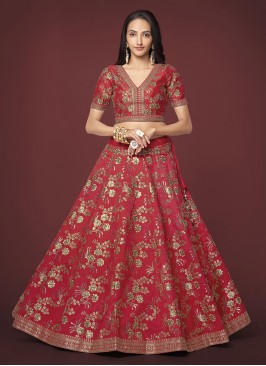 Graceful Red Zari Trendy Lehenga Choli