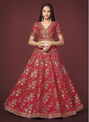 Graceful Red Zari Trendy Lehenga Choli