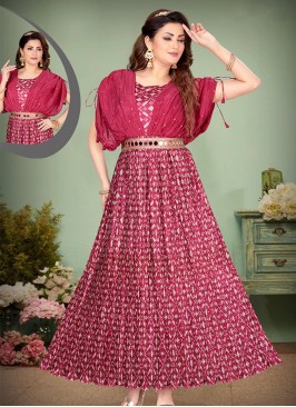 Graceful Magenta Printed Anarkali Gown.