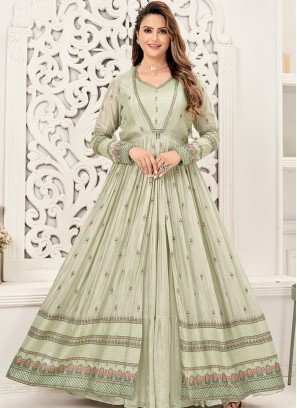 Graceful Pista Sequins & Thread Anarkali Gown.