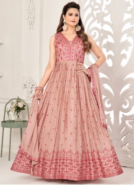 Graceful Onion pink Sequins & Thread Anarkali Gown with Matching Dupatta.