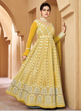Graceful Yellow Georgette Readymade Gown