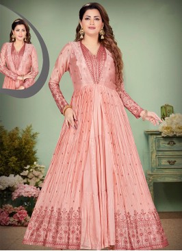 Graceful Peach Sequins & Thread Anarkali Gown.