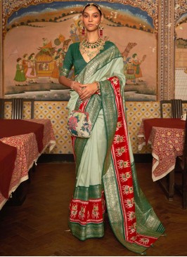 Grandiose Border Green Patola Silk  Contemporary Style Saree