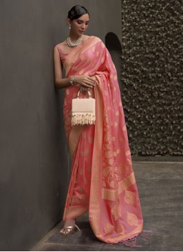 Grandiose Chinon Weaving Pink Traditional Saree