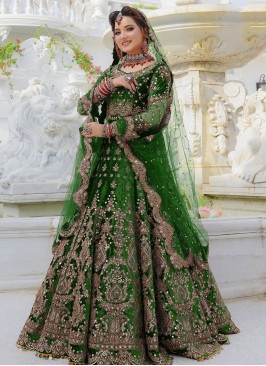 Grandiose Green Velvet A Line Lehenga Choli