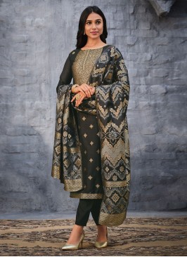 Grandiose Jacquard Silk Swarovski Straight Salwar Kameez