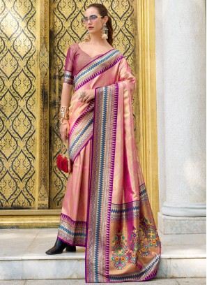 Grandiose Weaving Pink Trendy Saree