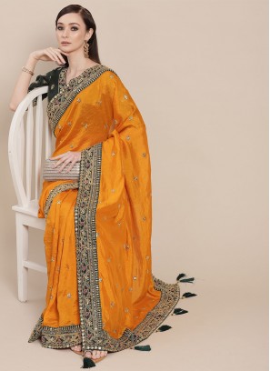 Grandiose Yellow Embroidered Art Silk Designer Traditional Saree