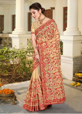 Gratifying Beige Sangeet Contemporary Style Saree