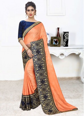 Gratifying Embroidered Silk Orange Classic Saree