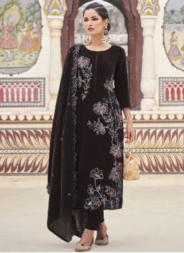 Gratifying Embroidered Velvet Brown Trendy Salwar 