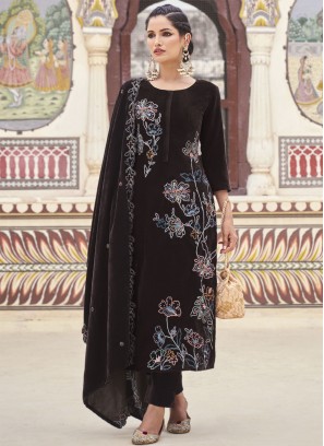 Gratifying Embroidered Velvet Brown Trendy Salwar Kameez