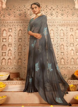 Gratifying Grey Georgette Contemporary Style Saree