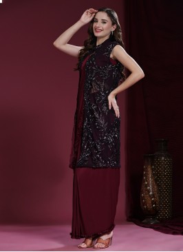 Gratifying Imported Maroon Lace Contemporary Saree