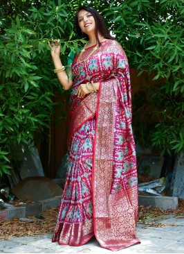 Gratifying Maroon Patola Silk  Contemporary Style Saree