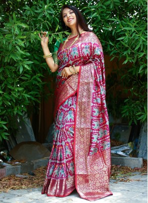 Gratifying Maroon Patola Silk  Contemporary Style Saree