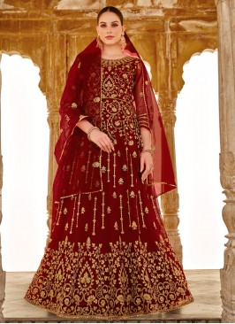 Gratifying Net Embroidered Maroon Trendy Salwar Suit