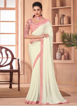 Gratifying Off White Sequins Silk Contemporary Style Saree