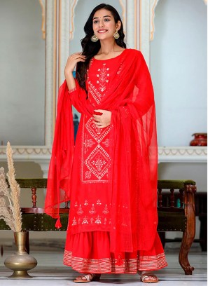 Gratifying Silk Red Embroidered Designer Salwar Kameez